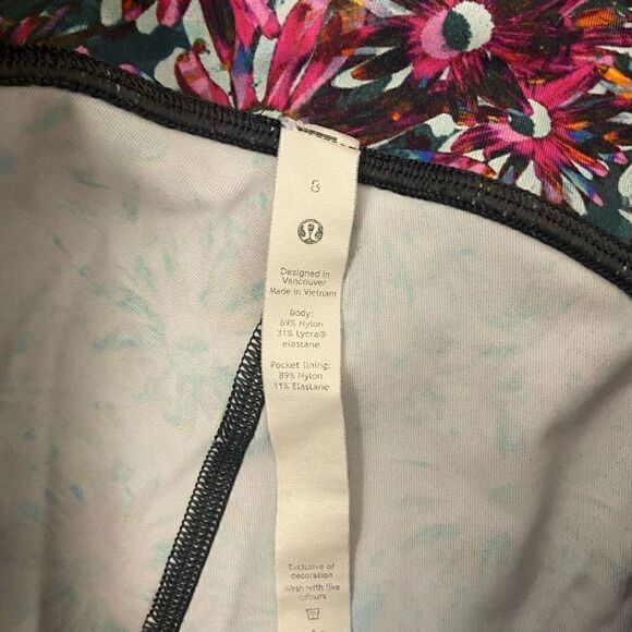 Lululemon Swift Speed High-Rise Crop Leggings Floral Electric Multi Pink Teal 8 - Picture 4 of 5